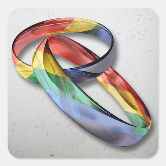 Rainbow Wedding Rings for Marriage Equality Quadratischer Aufkleber (Vorderseite)