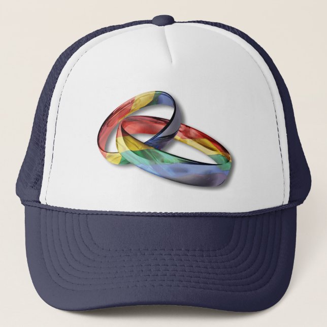 Rainbow Wedding Rings for Marriage Equality Truckerkappe (Vorderseite)