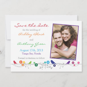 Rainbow Wedding Save the Date Birds Blume