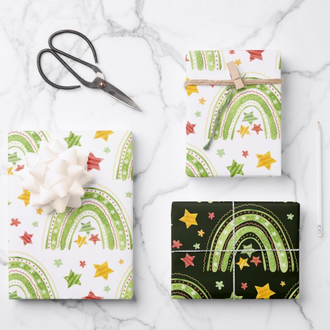 Rainbow Weihnachtsblatt Geschenkpapier Set (Vorderseite)