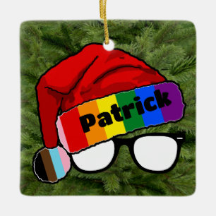 Rainbow-Weihnachtsmannmütze mit Brille Keramikornament