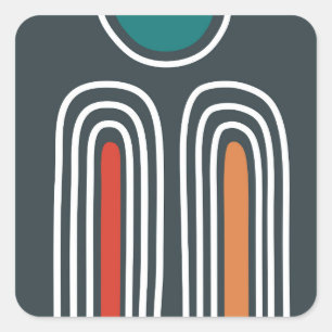 Rainbow-weiße Linien in blauen Bildern Quadratischer Aufkleber