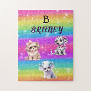 Rainbow Welpen für Mädchen mit personalisiertem Na Puzzle