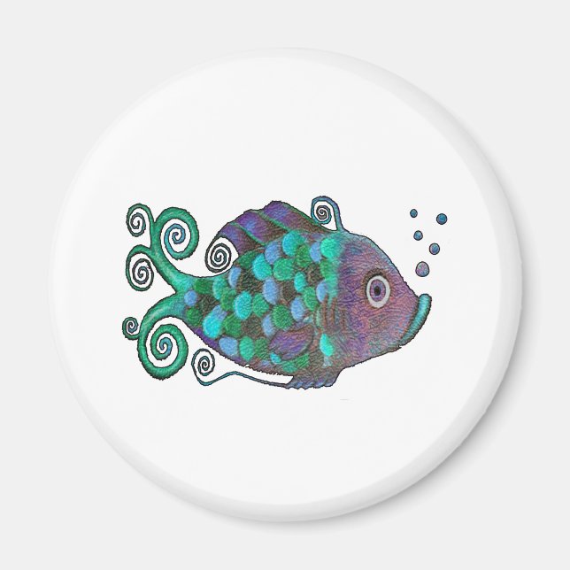 Rainbow Whimsical Fish Blue & Lila Hue Art Magnet (Vorne)
