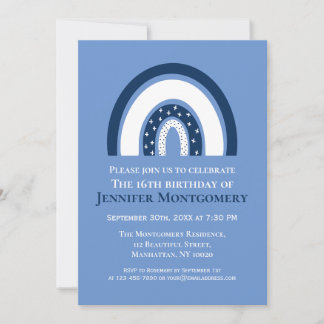 Rainbow White and Blue 16. Geburtstagsparty Einladung