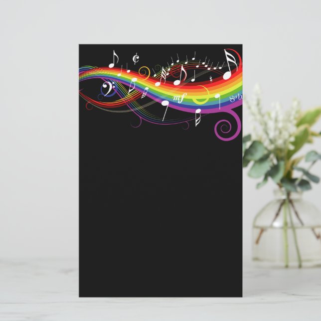 Rainbow White Musiknoten auf Black (Stehend Vorderseite)