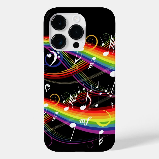 Rainbow White Musiknoten auf Black Case-Mate iPhone Hülle (Rückseite)