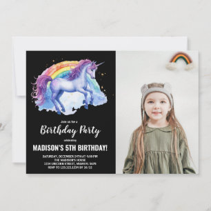 Rainbow White Unicorn Birthday Einladungen Foto