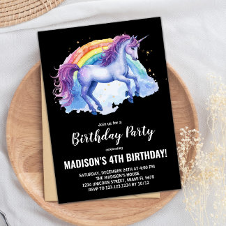 Rainbow White Unicorn Einladung zum Geburtstag