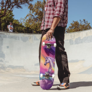 Rainbow White Unicorn Fantasy Sunset Clouds Sky Skateboard