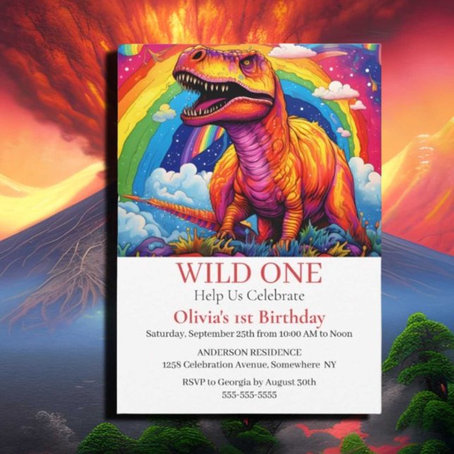 Rainbow Wild Ein Geburtstag T Rex Thema Einladung (If you have any questions or need assistance with anything, feel free to reach out. We're thrilled t)