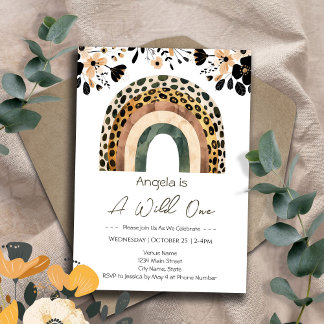 Rainbow Wild One Boho Floral Kindergeburtstag Einladung