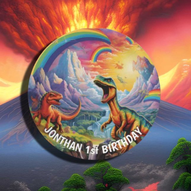 Rainbow Wild One Dinosaurier Geburtstagsthema Pappteller (Von Creator hochgeladen)