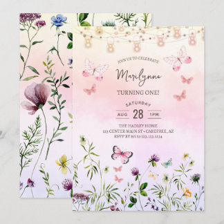 Rainbow Wildblume Boho 1. Geburtstag Einladung