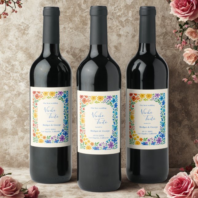 Rainbow-Wildblume Rustikale Blumenhochzeit Weinetikett (Von Creator hochgeladen)