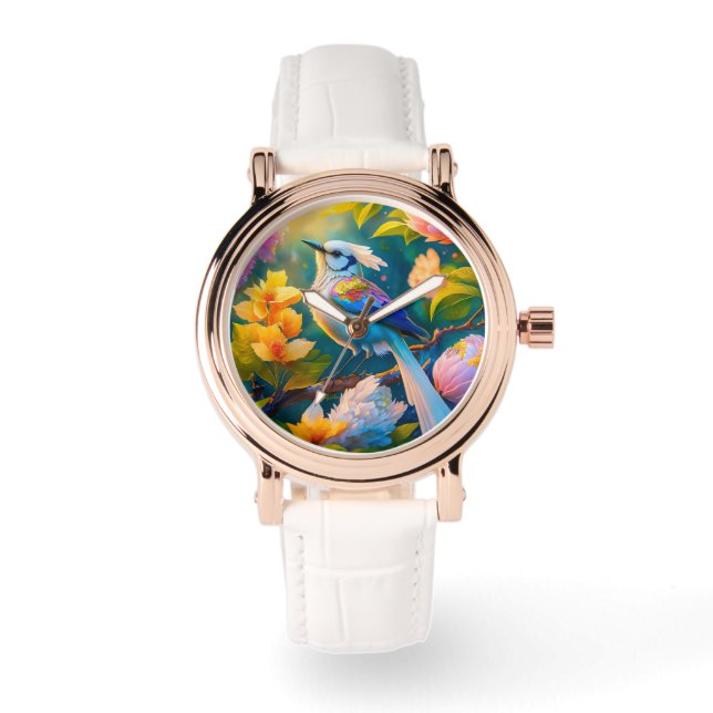 Rainbow Winged Jay Fantasy Bird Armbanduhr (Vorderseite)