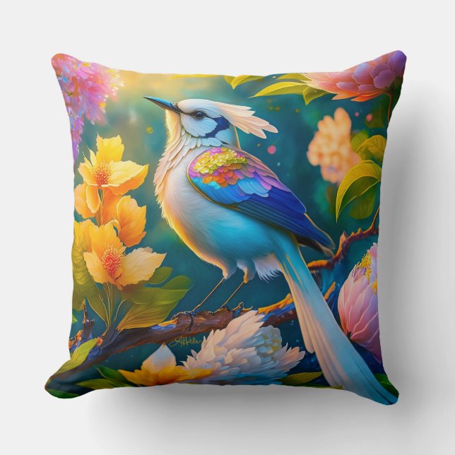 Rainbow Winged Jay Fantasy Bird Kissen (Vorderseite)