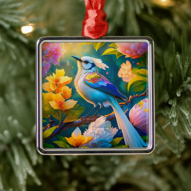 Rainbow Winged Jay Fantasy Bird Ornament Aus Metall (Baum)