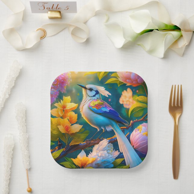 Rainbow Winged Jay Fantasy Bird Pappteller (Hochzeit)
