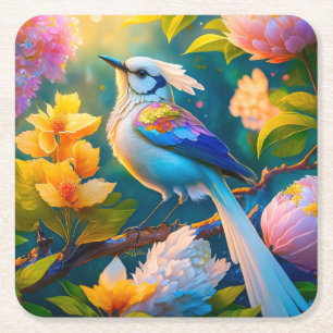 Rainbow Winged Jay Fantasy Bird Rechteckiger Pappuntersetzer