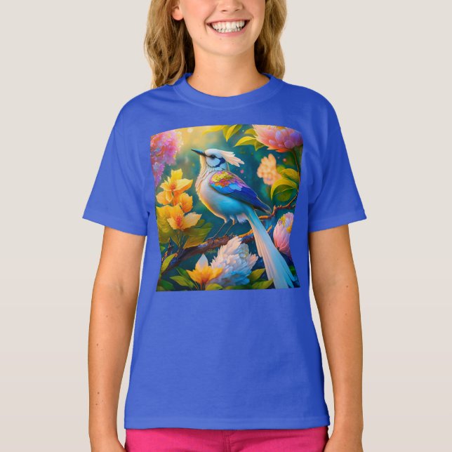 Rainbow Winged Jay Fantasy Bird T-Shirt (Vorderseite)