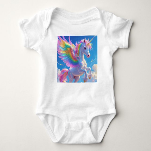 Rainbow Winged Prancing Unicorn Baby Strampler (Vorderseite)