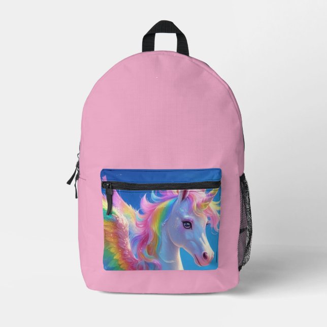 Rainbow Winged Prancing Unicorn  Bedruckter Rucksack (Vorderseite)