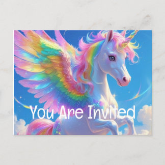 Rainbow Winged Prancing Unicorn Einladungspostkarte