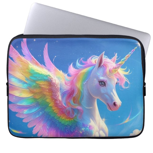 Rainbow Winged Prancing Unicorn Laptopschutzhülle (Vorderseite)