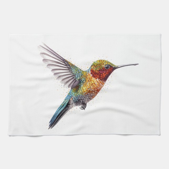 Rainbow Wings: Lebhafte Hummingbird Art Geschirrtuch (Horizontal)