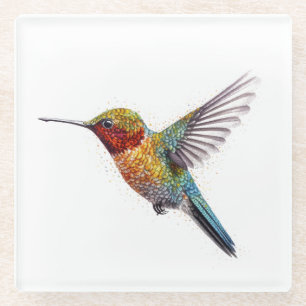 Rainbow Wings: Lebhafte Hummingbird Art Glasuntersetzer