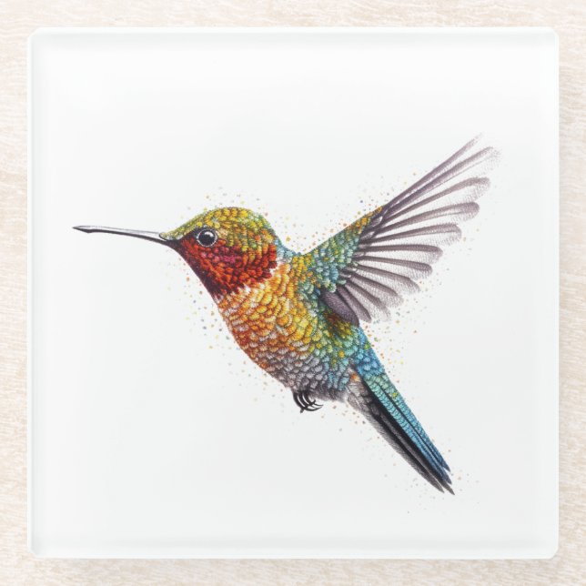 Rainbow Wings: Lebhafte Hummingbird Art Glasuntersetzer (Vorderseite)