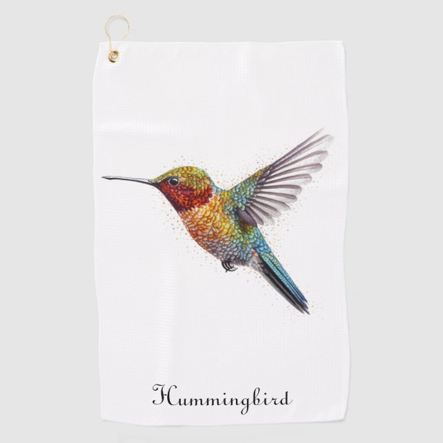 Rainbow Wings: Lebhafte Hummingbird Art, kundenspe Golfhandtuch (Vorderseite)
