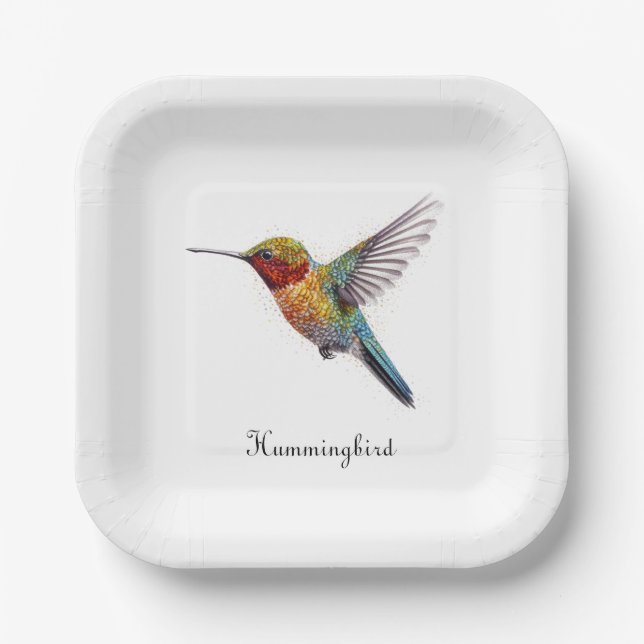 Rainbow Wings: Lebhafte Hummingbird Art, kundenspe Pappteller (Vorderseite)
