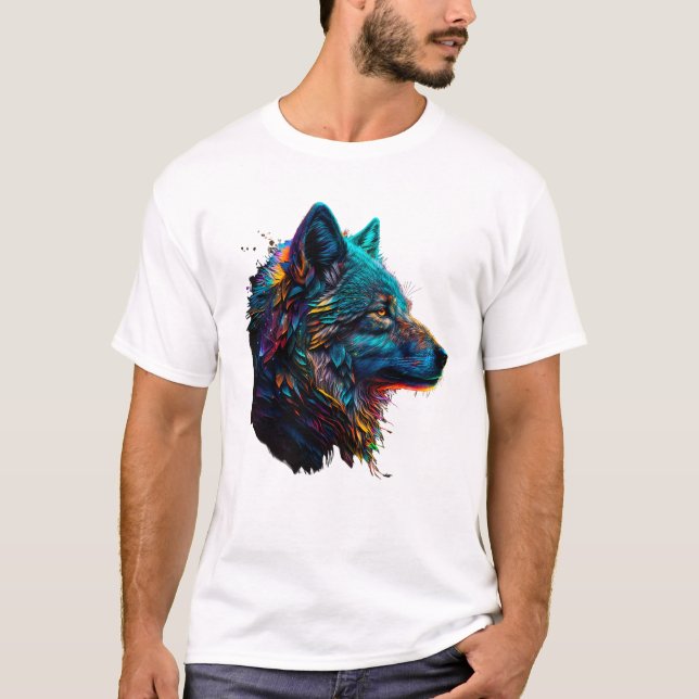 Rainbow Wolf Animal Colorful Graphic T-Shirt (Vorderseite)