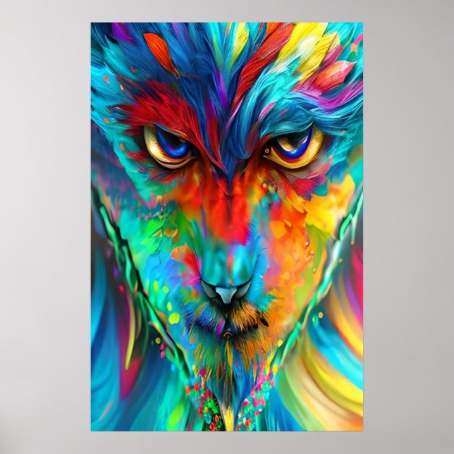 Rainbow Wolfman Poster - Psychedelische Abstrakte  (Vorne)