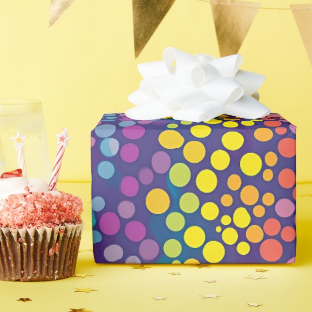 Rainbow Wonky Polka Dots Geschenkpapier (Geburtstagsparty)