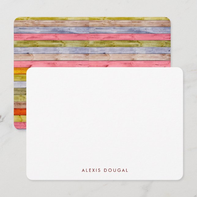 Rainbow Woodgrain Rustikales Personalisiertes Gesc Mitteilungskarte (Vorne/Hinten)