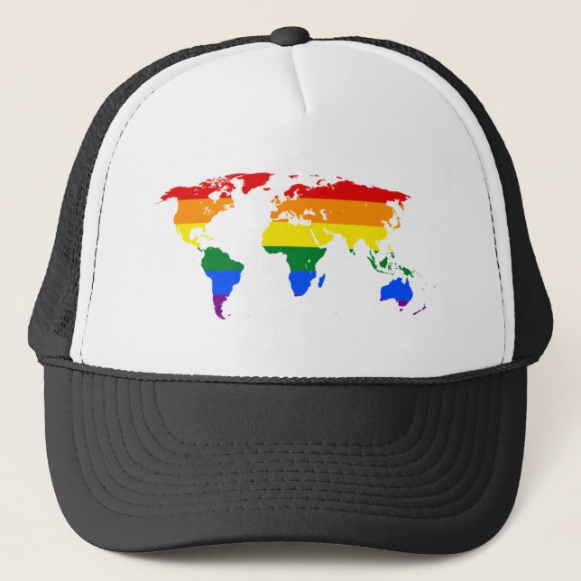 Rainbow World Map Truckerkappe (Vorderseite)