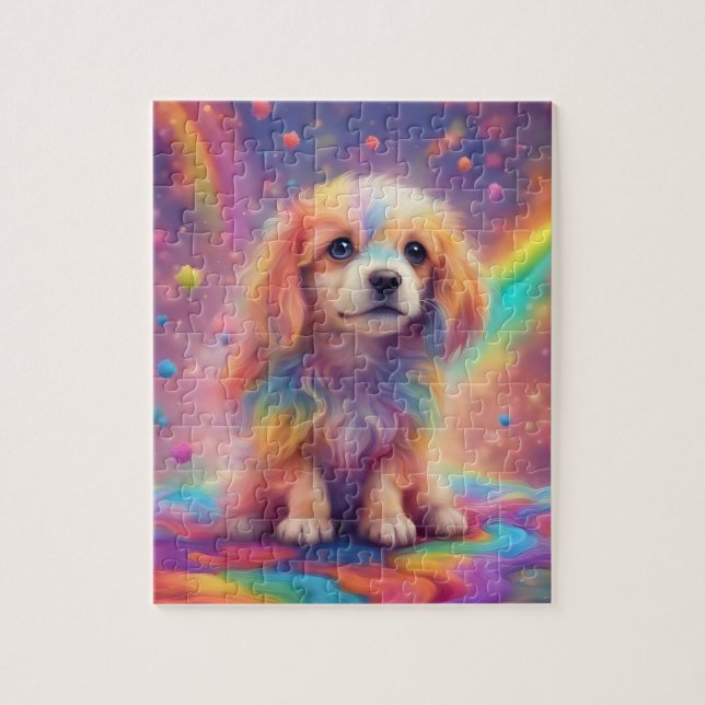 Rainbow World Niedlicher farbiger Hund Puzzle (Vertikal)