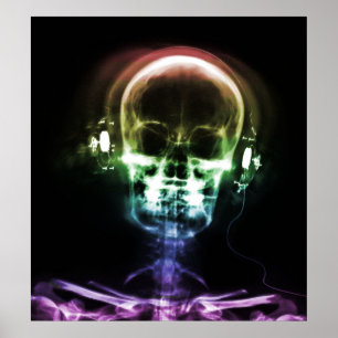 Rainbow X-Ray Music Headphones Skelett Poster