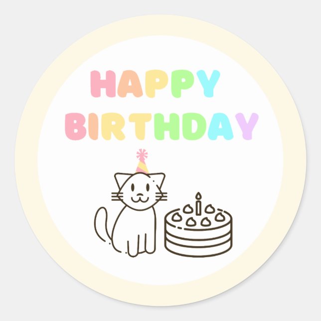 Rainbow&Yellow Birthday Classic Round Sticker (Vorderseite)