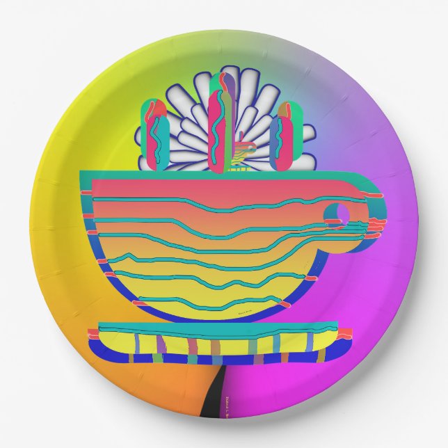 Rainbow Yellow Cup Saucer Partys Cocktail Pappteller (Vorderseite)