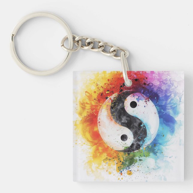 Rainbow Yin Yang Digital Art Schlüsselanhänger (Vorderseite)