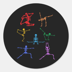 Rainbow Yoga Skeleton Übungsknochen Halloween Teil Runder Aufkleber