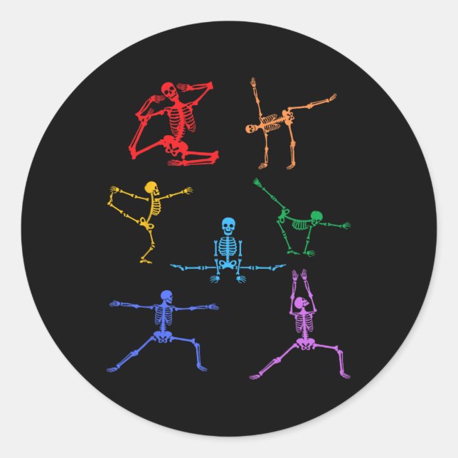 Rainbow Yoga Skeleton Übungsknochen Halloween Teil Runder Aufkleber (Vorderseite)
