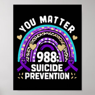 Rainbow You 988 Suicide Prevention Awareness Ribbo Poster