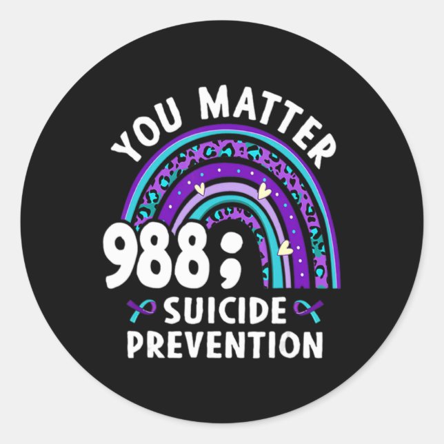 Rainbow You 988 Suicide Preventions Week Ri  Runder Aufkleber (Vorderseite)