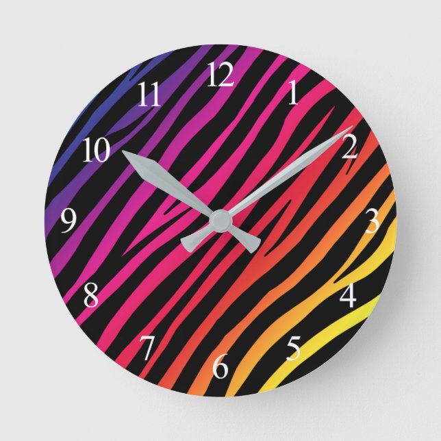 Rainbow Zebra Animal Print Runde Wanduhr (Vorderseite)