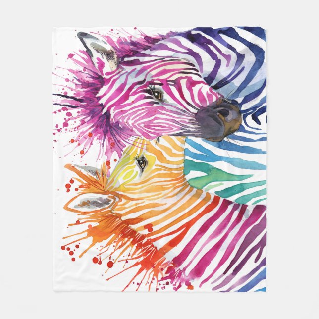 Rainbow zebra, Aquarellbilder. Fleecedecke (Vorderseite)